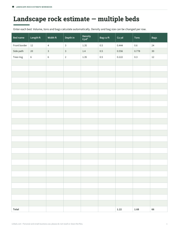 Preview of Landscape Rock Estimate Workbook
